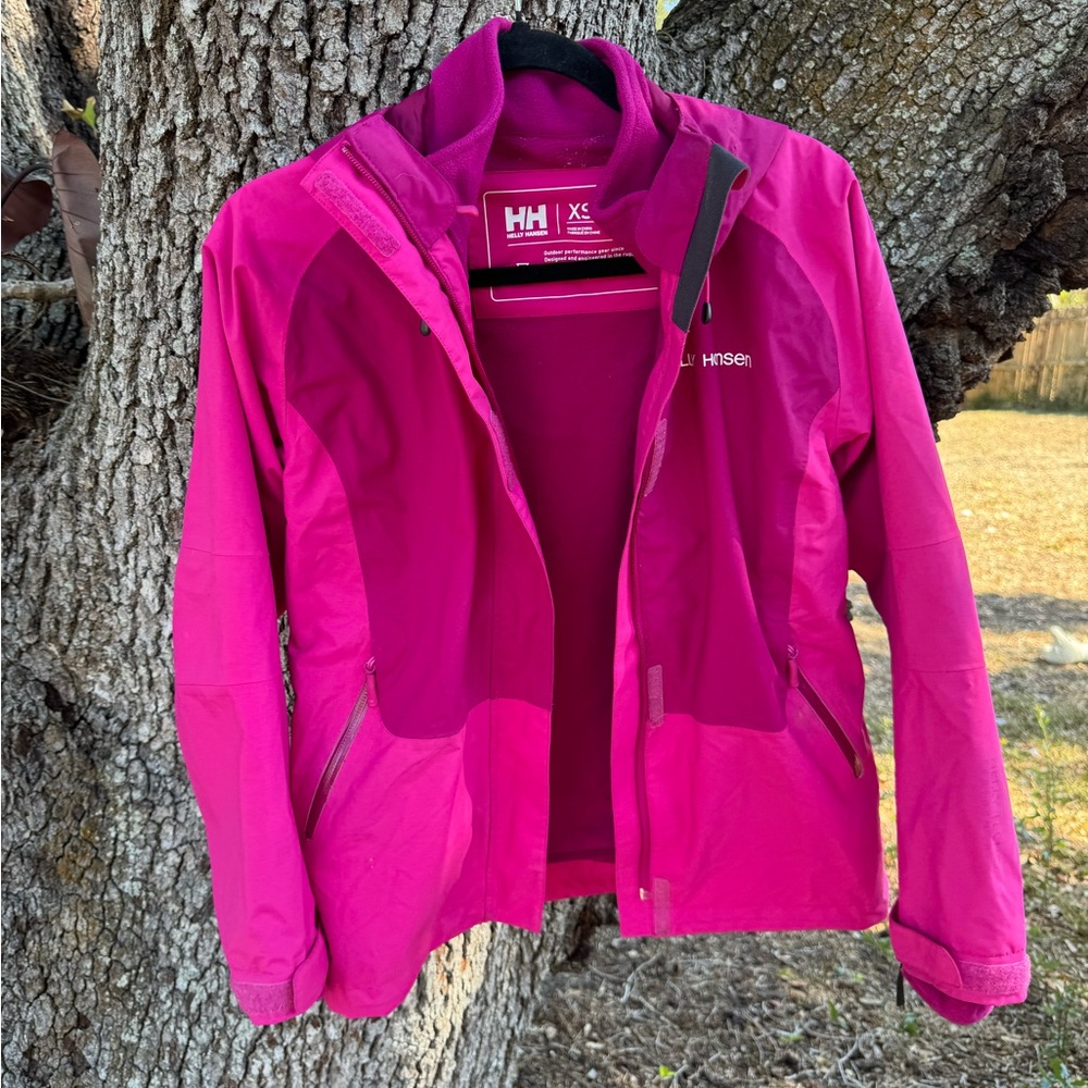 Helly Hansen Pink hooded  jacket with removable fleece jacket.Size XS